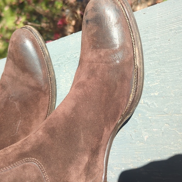 Prada Vintage Distressed Below The Knee Leather Suede Boots Brown Size 10 - Picture 10 of 12